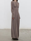 Mutedance 25 Autumn and Winter Round Neck Long Sleeve Waist Dress Flower Dye MD-MD25FW99-sand (MD25FW98)